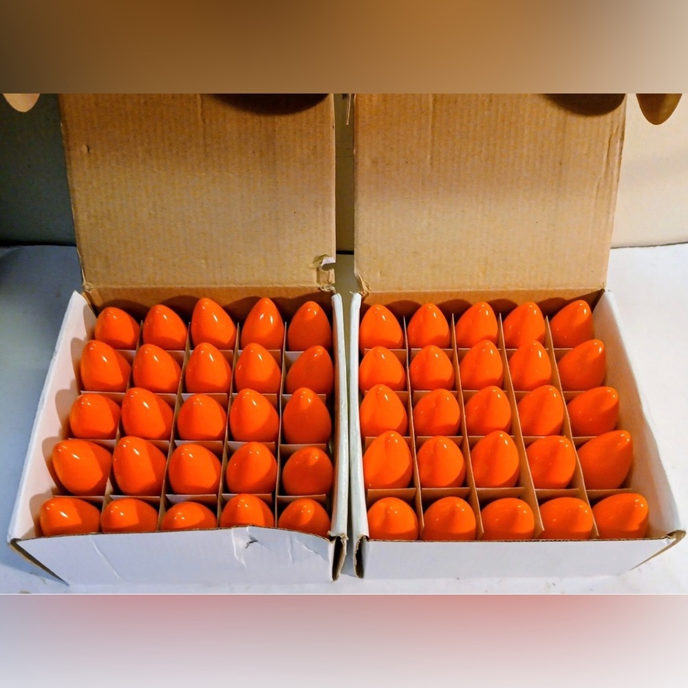 50 Pc C9 Orange New Old School Halloween Christmas Light Bulbs 7W E17 Screw Base